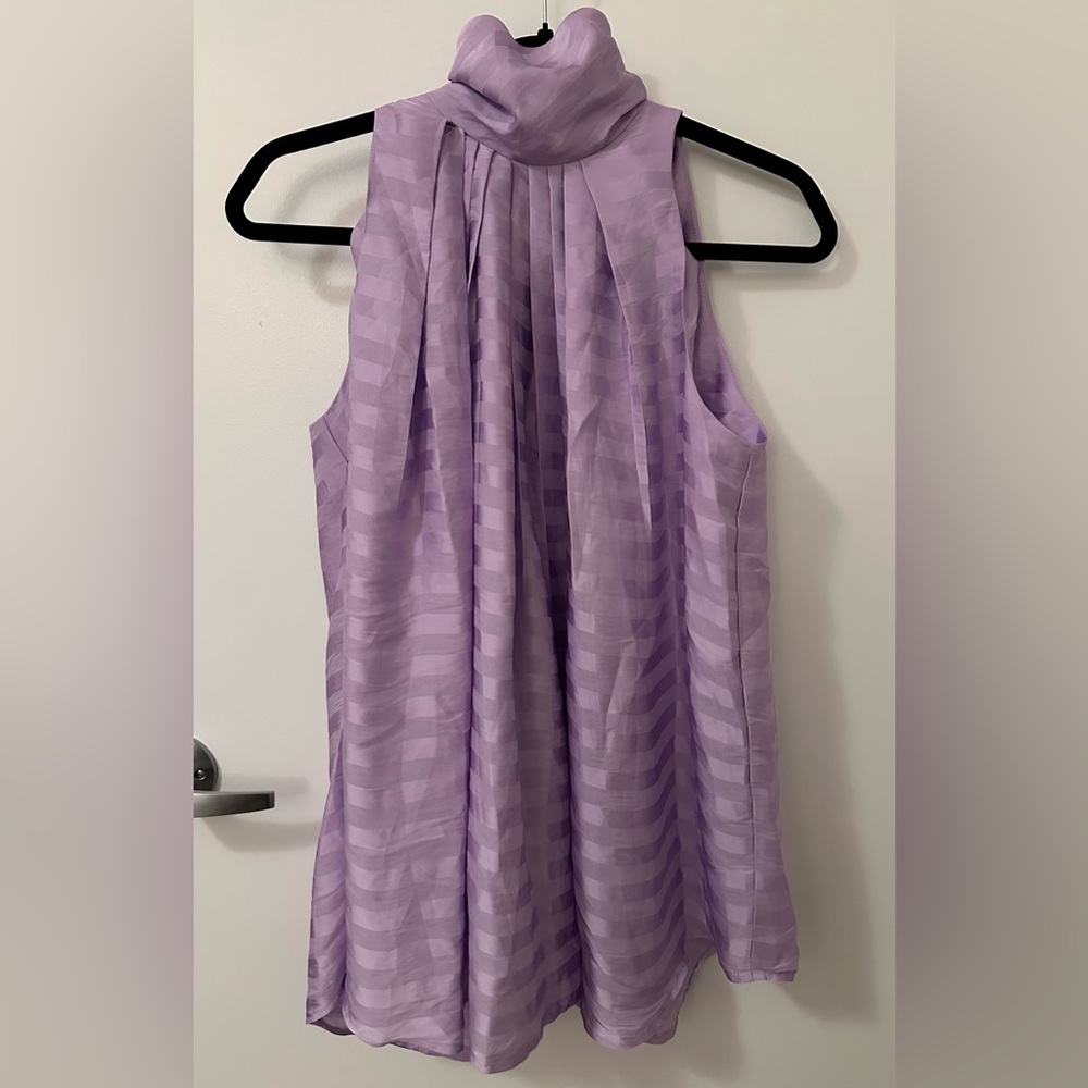 Smythe Sleeveless Turtleneck Drape Blouse Lilac Shadow Stripe - size Small - Picture 3 of 4